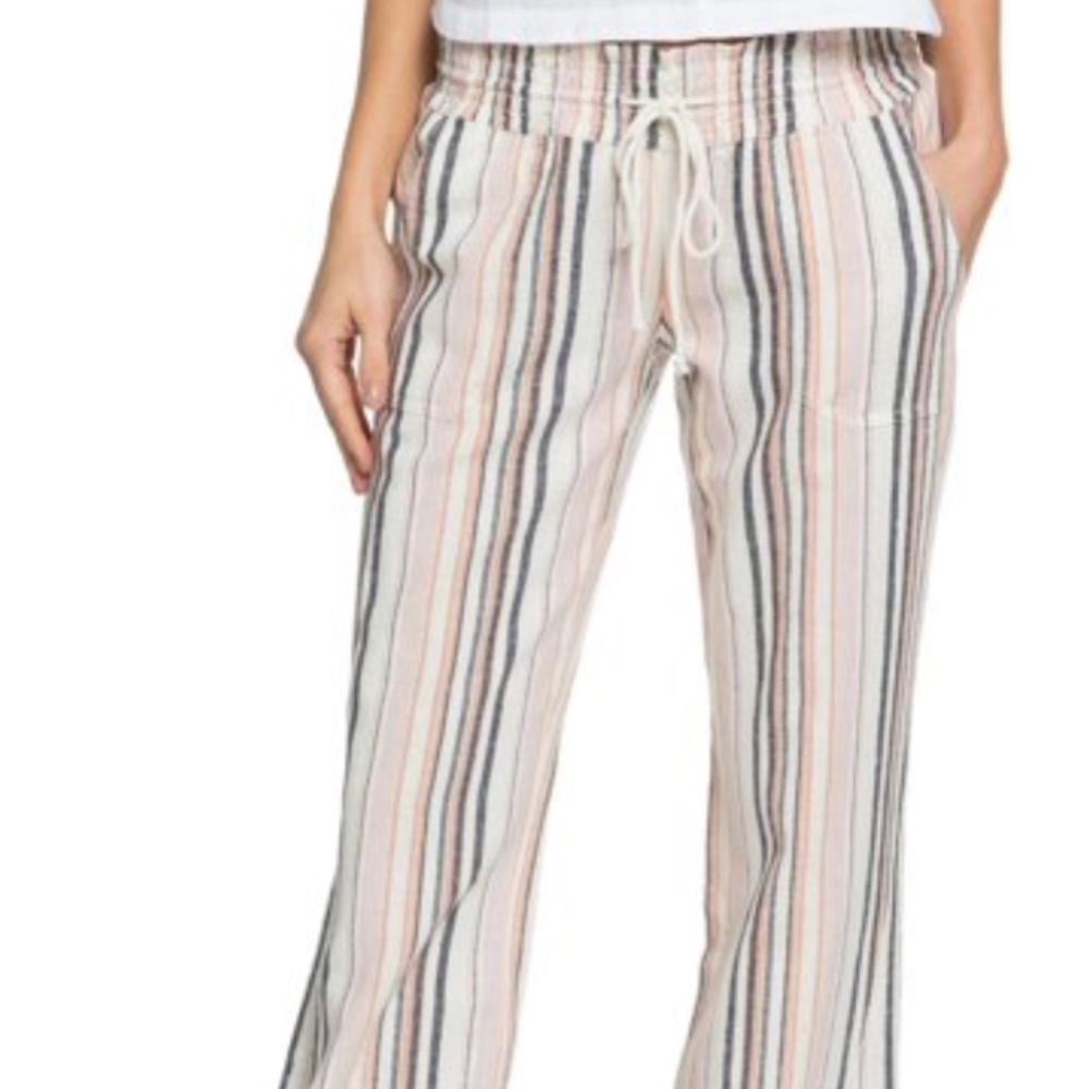 NWT ROXY Oceanside Striped Linen Pants Size L